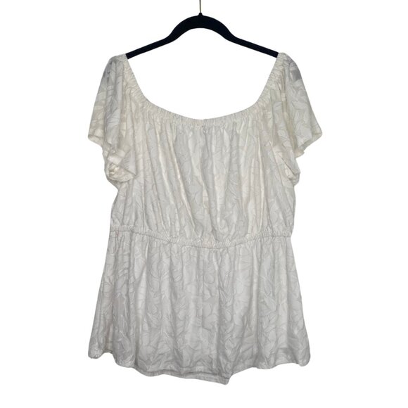 Lane Bryant White Off Shoulder Elastic Waist Semi-Sheer Top, Size 18/20 #278 - Picture 2 of 12